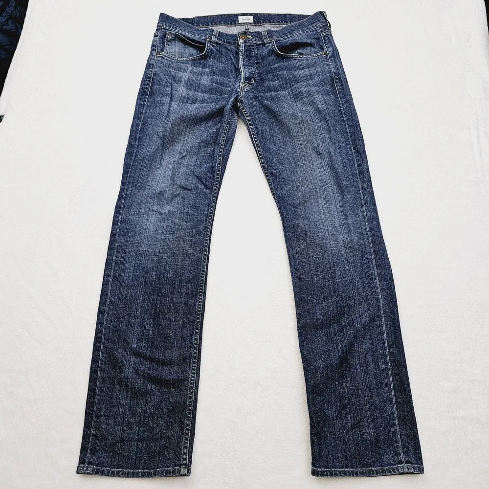 Hudson Mens 36W 33L Straight Blue‎ Five Pocket Denim Jeans M255ZAM